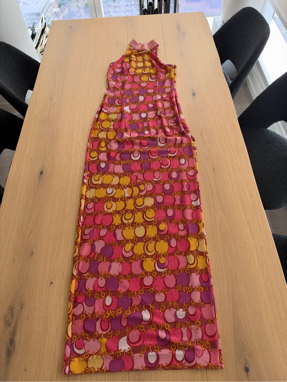 Moschino Couture SS23 Jeremy Scott 60s Halter Chain Print Maxi Dress Size 42/8